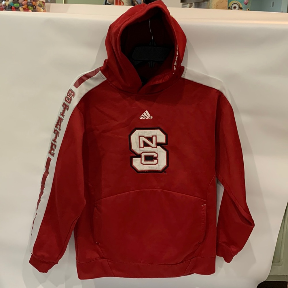 NC State Adidas hoodie, youth large, Wolfpack embroider hood, block S logo, NCSU